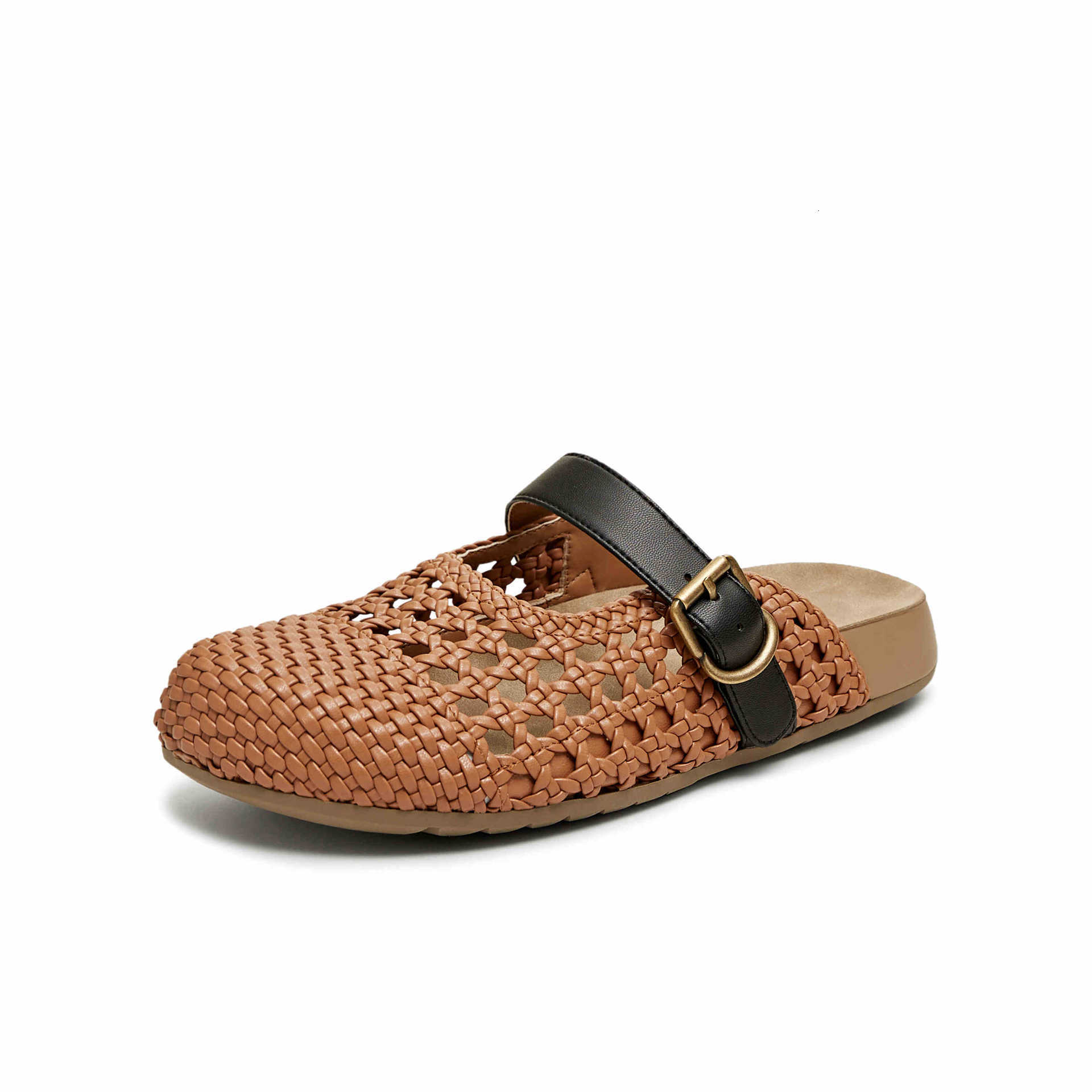 2025 Designer's New Woven Hollow Retro Thick Bottom Closed Toe Fashion Half Slippers