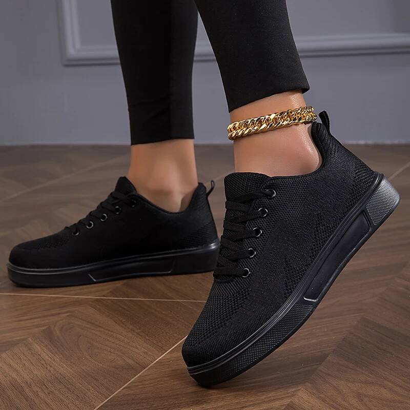 TUINANLE Black Women Casual Mesh Lace-up Sport Flat Shoes Girls Breathable White Chunky Sneakers Tenis Feminino ddmysaturn