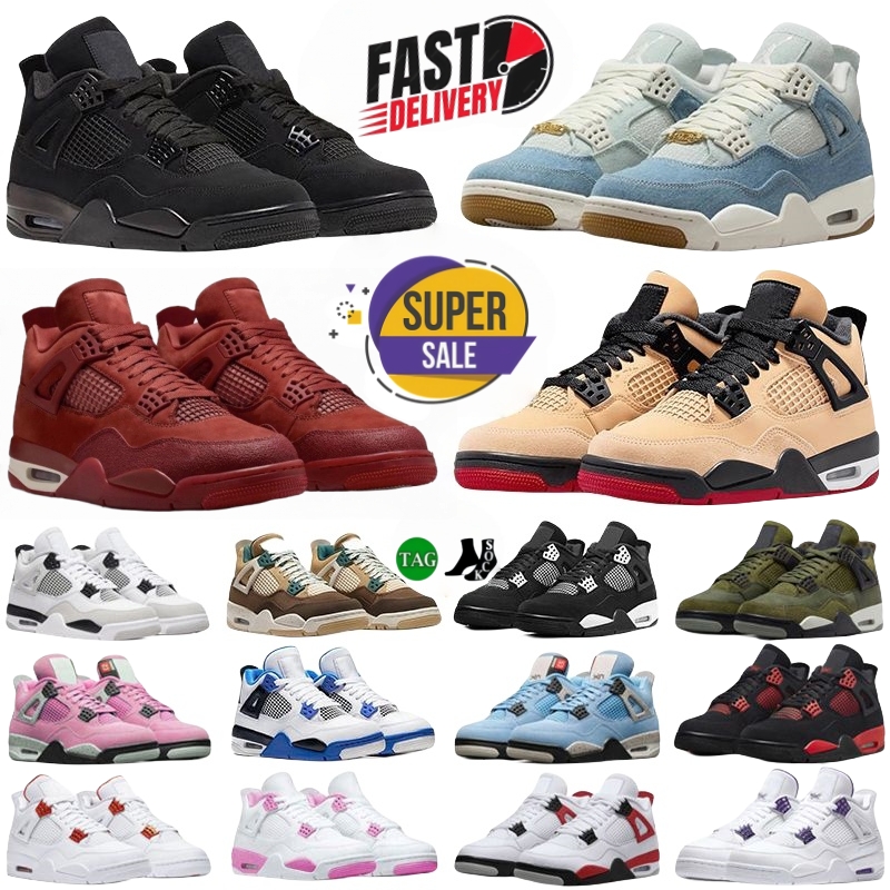 FREE SHIPPING 2026 Designer 4s basketball shoes 4 Pizza Cat Worn Blue White Cement Meatllic Black Cool Grey Concerd Flu Game mens sneakers womens runner trainers