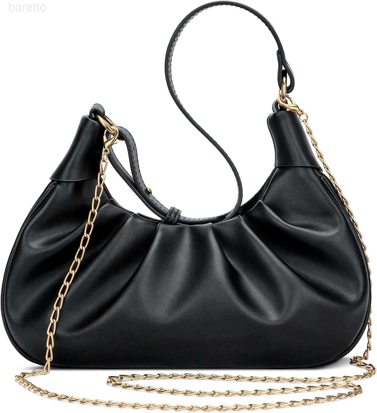 Shoulder Bag Crescent Handbag Ruched Purse Underarm Bag Mini Hobo for WomenDetachable Gold Chain Crossbody Bag M250904