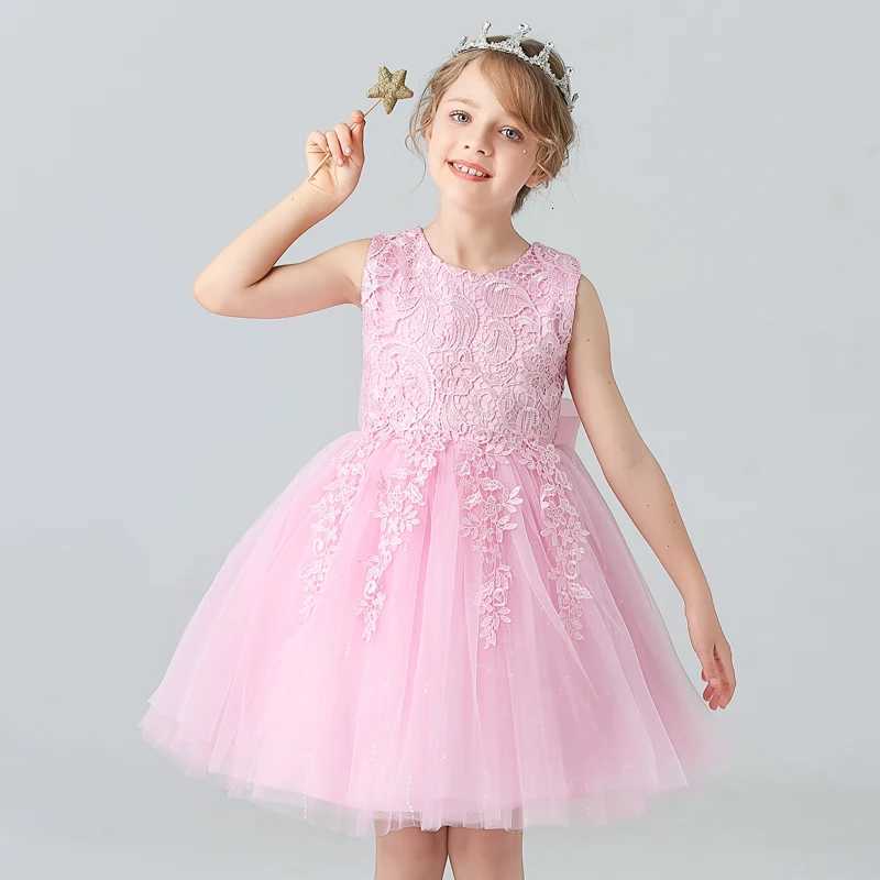 BX8991 White Lace Flower Girl Dress Bows Childrens First Communion Dress Girls Sleeveless Princess Dresses Z250904