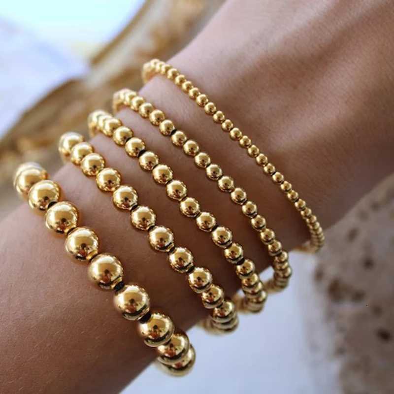 MHSSUN Trend Stretch Stainless Steel Bracelets Gold Sliver Color 2MM 5MM 8MM Stacked Ball Beaded Bracelet For Women Men Jewelry W250904