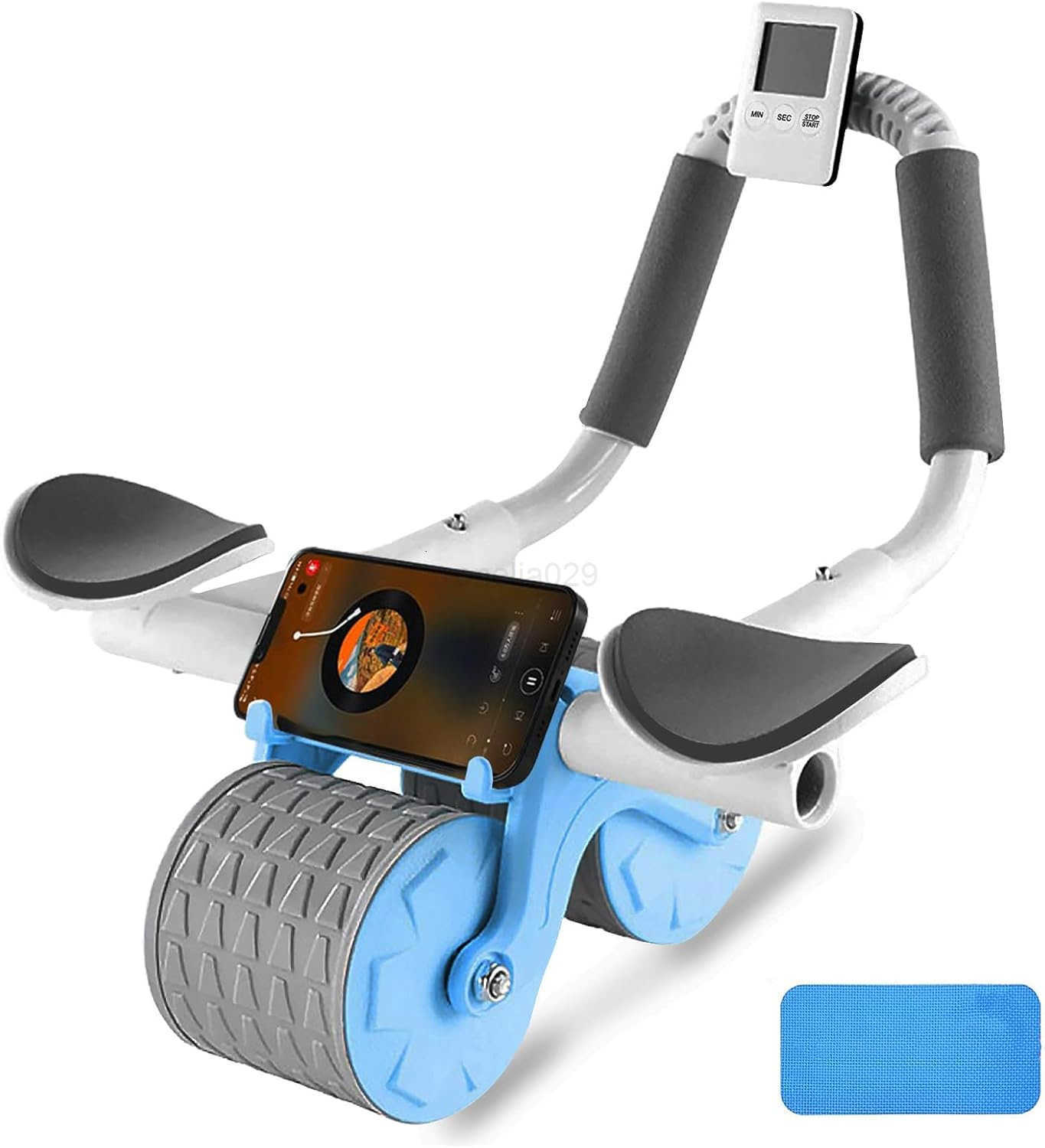 2025 New Ab Roller Wheel with Knee Mat Timer Automatic Rebound Abdominal Wheel Ab Abdominal Exercise Roller with Elbow Support Abs Workout Equipment A