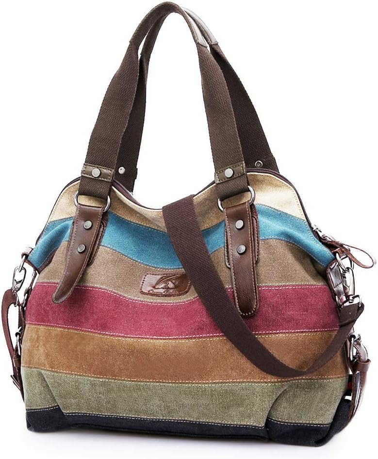 Canvas Handbag MultiColor Striped Lattice Cross Body Shoulder Purse Bag ToteHandbag for Women M250904