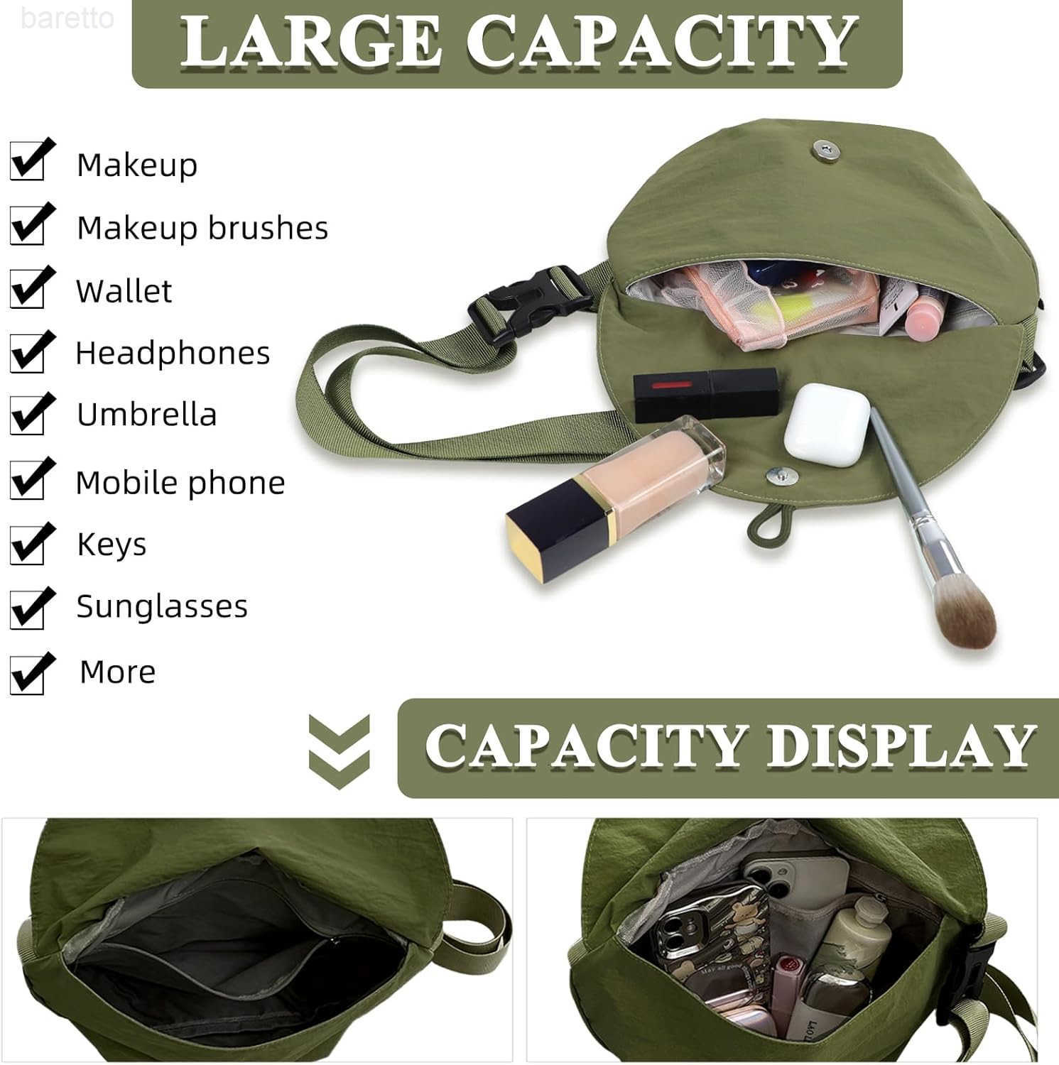 Nylon Crescent Moon Bag for Women and MenFashion Crossbody Handbags with Adjustable Belt Waterproof Fanny Packs Sling Bag Green M250903