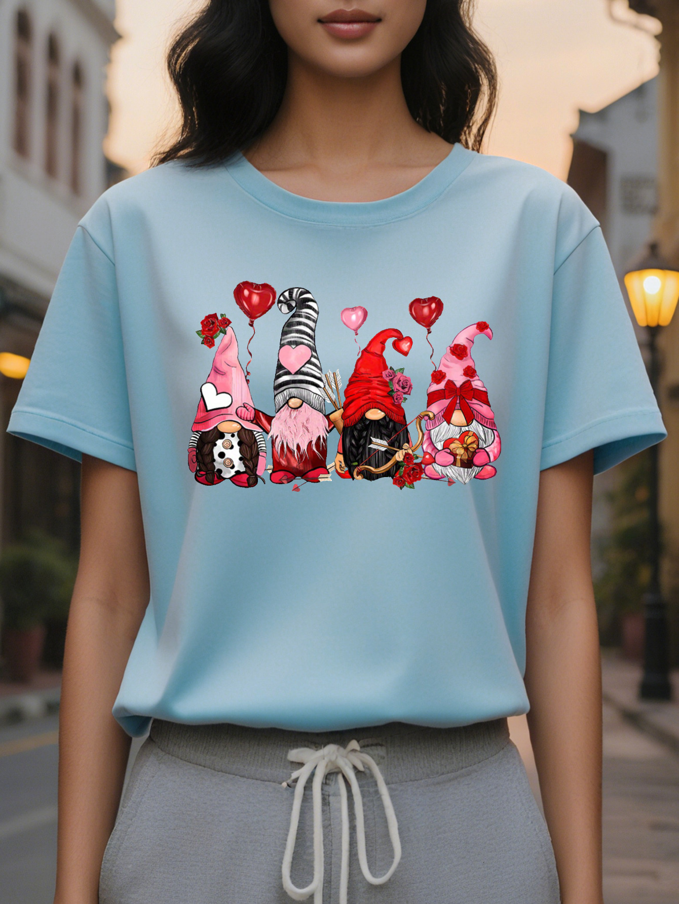 Crewneck T-Shirt Cotton Opaque Thin Washable Knitted Alphabet Pattern Casual Style Summer