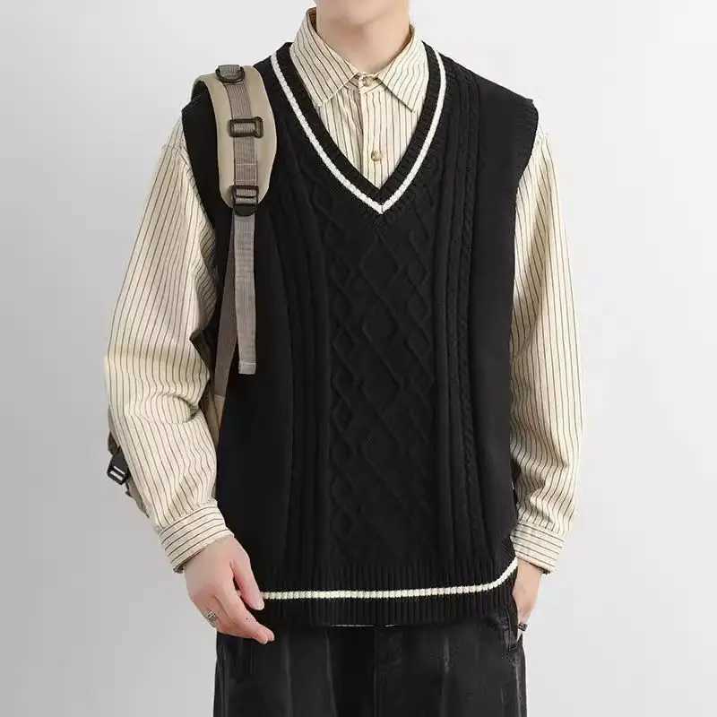 New Autumn and Winter Loose American Retro Sweater Vest Sleeveless Sweater Mens Casual TopXJ250904
