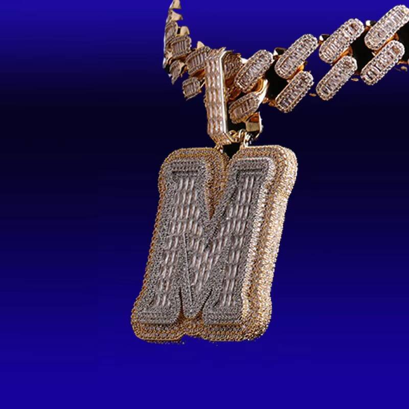 Handmade Mens Moissanite Necklace Variety of Letters Splicing Design Unique Jewelry Piece