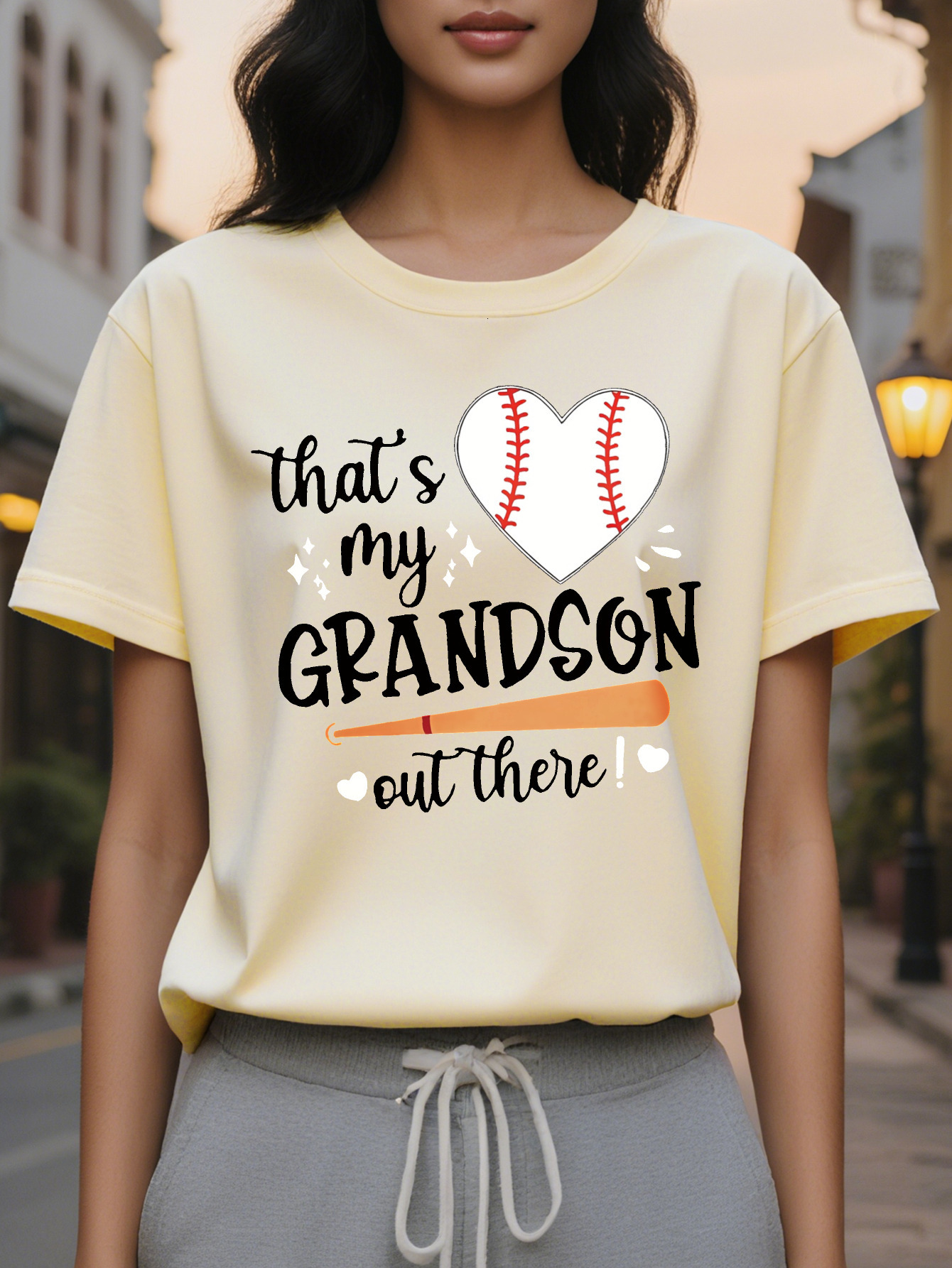 Large XL Tee Casual Red Women's T-Shirt That's My Grandson Out There Heart Design Perfect for Fans Baseball Fan Apparel Plus Size