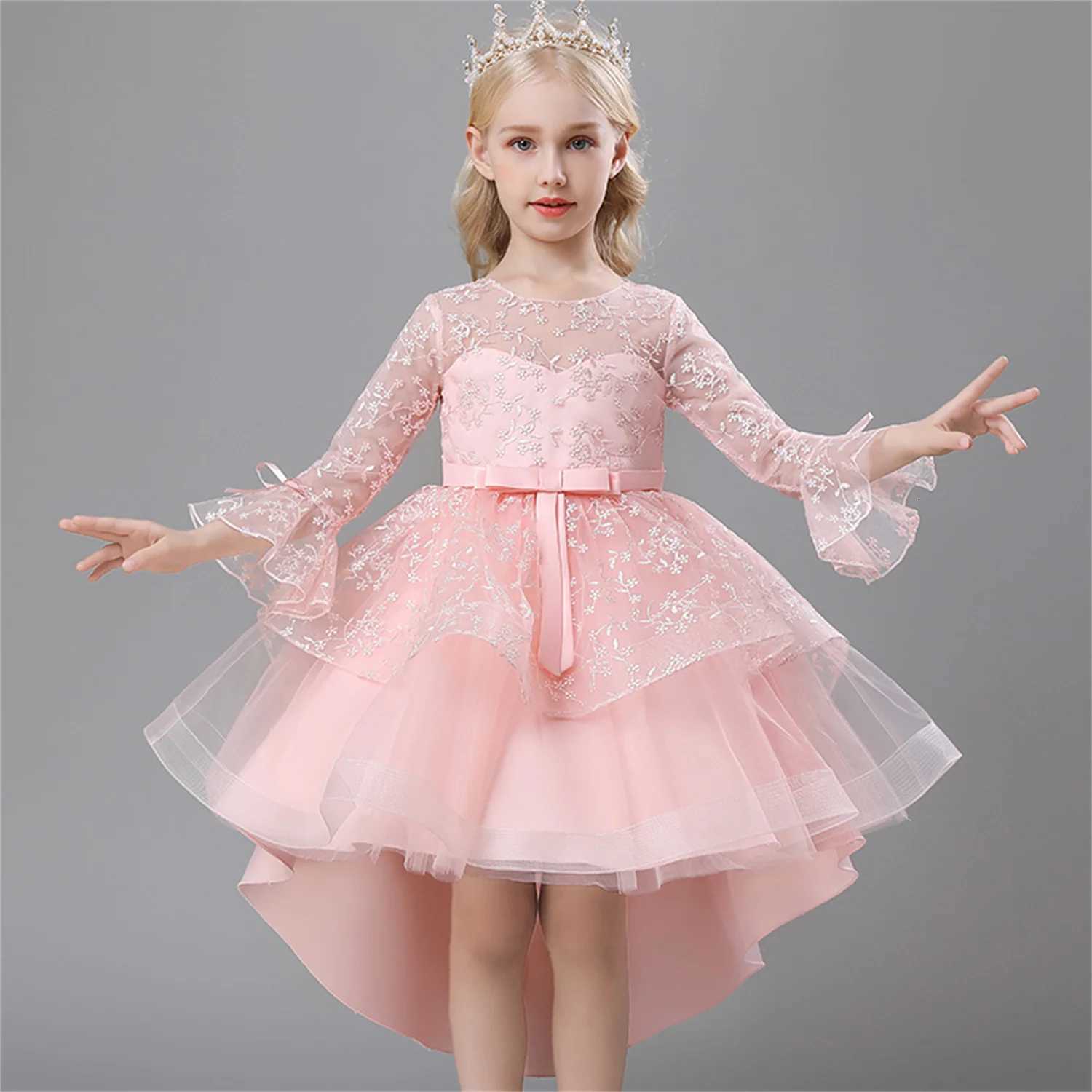Flower Girls Princess Dresses Baby Wedding Christmas Party Trailing Dress Teenager Children Kids Elegant Vestidos For 3-12Years Z250904