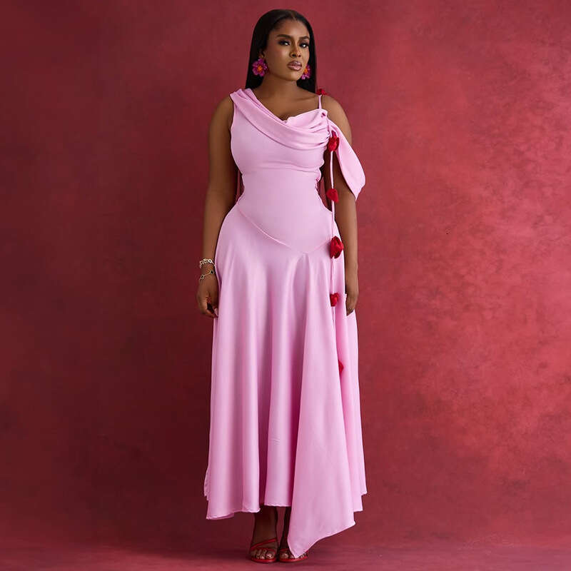 2025 Summer New Elegant Off-Shoulder Mid-Length Slim Strap Dress for Women European and American Design