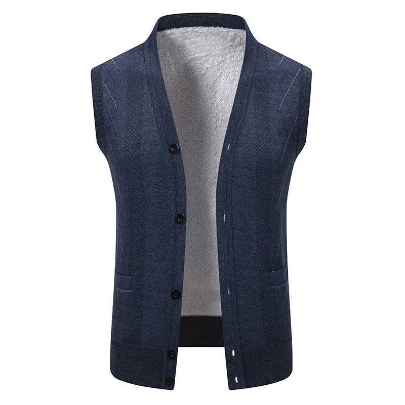 Autumn Winter Warm Slim Fit Knit Vest Men Smart Casual Sleeveless Knitted Sweater Vests Mens VNeck Fleece Patchwork WaistcoatXJ250904