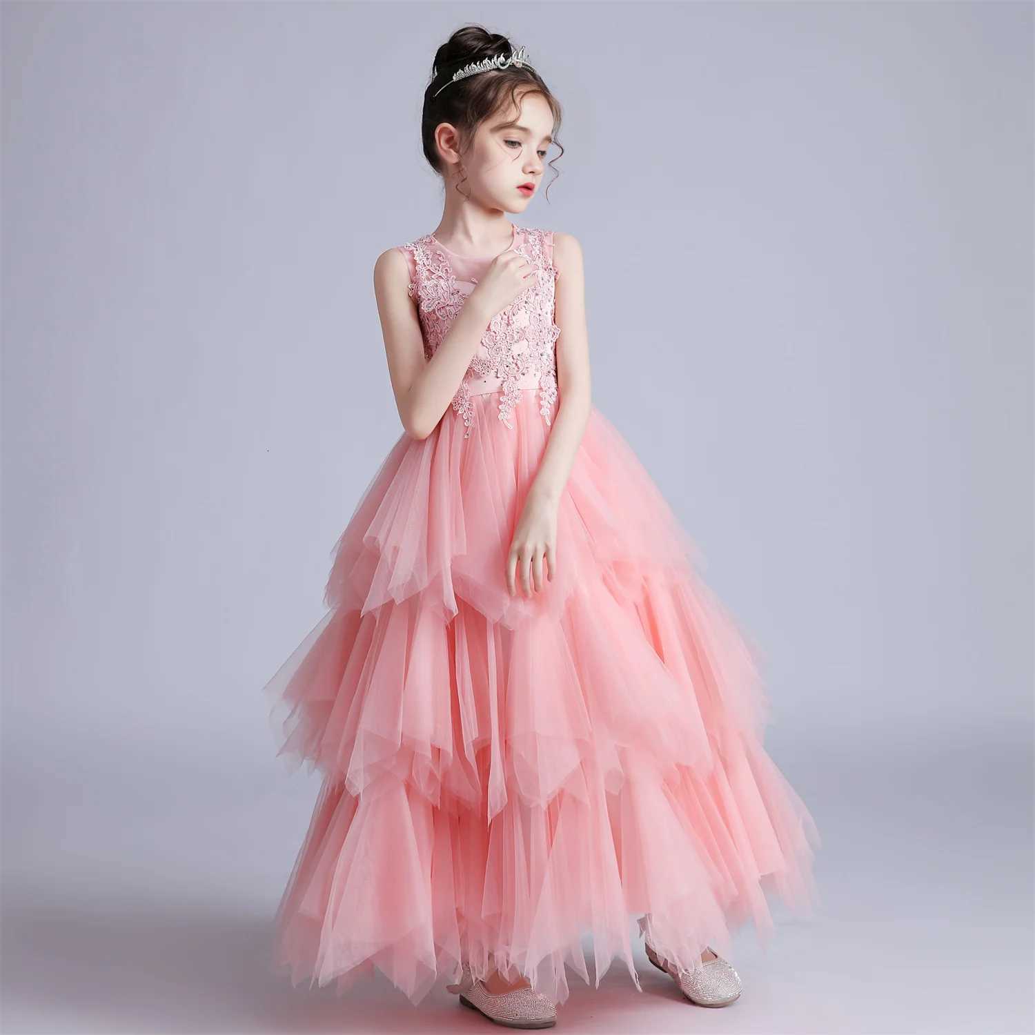 Girls Costume Party Christmas Long Dresses For Formal Wedding Elegant Ball Gown 4-12 Years Children Pink Dress Clothes Z250904