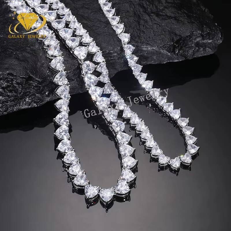 High Quality Women Jewelry Wholesale Mossanite Chain S925 Silver 6mm Heart Moissanite Lab Grown Diamond Tennis Chain Necklace