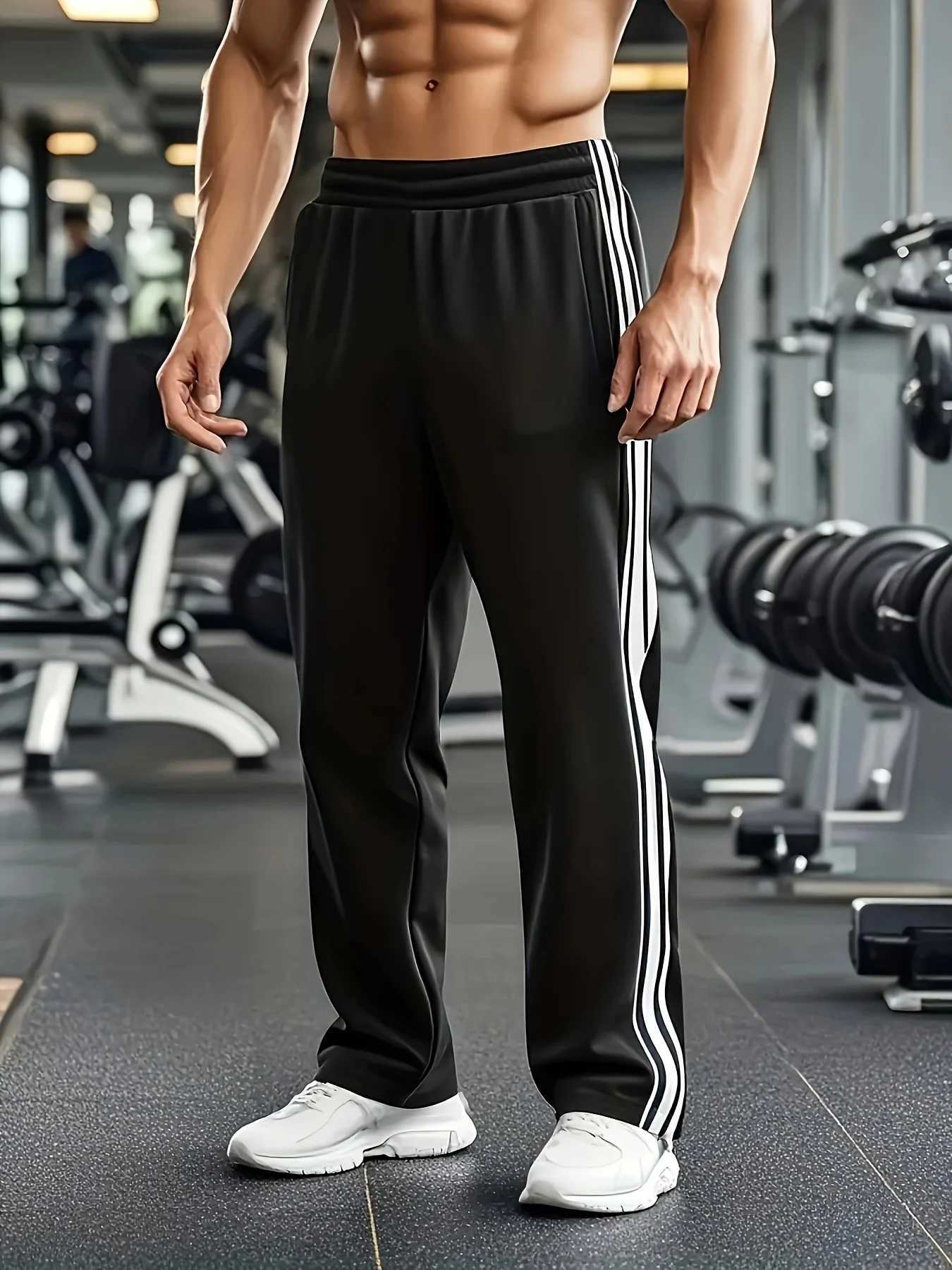 Mens Lightweight Polyester Striped Sweatpants Loose Fit with Black White Side Stripes StraightLeg Comfortable Casual TrouserXJ250904