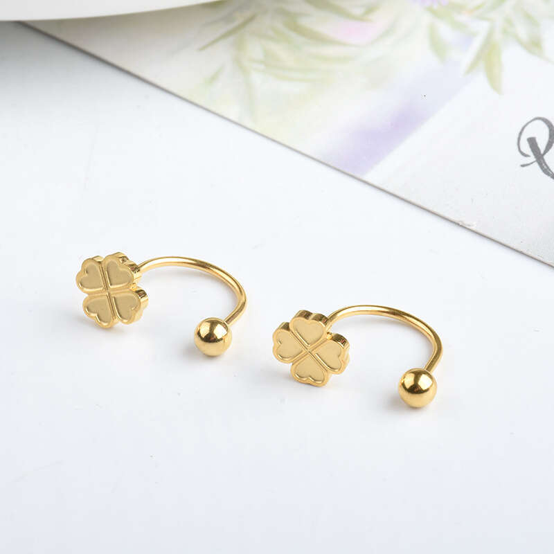 Trendy Fashion Niche Design Four-Leaf Clover Earrings Ins Light Titanium Steel Bone Studs Small Screw Button Ear Pins