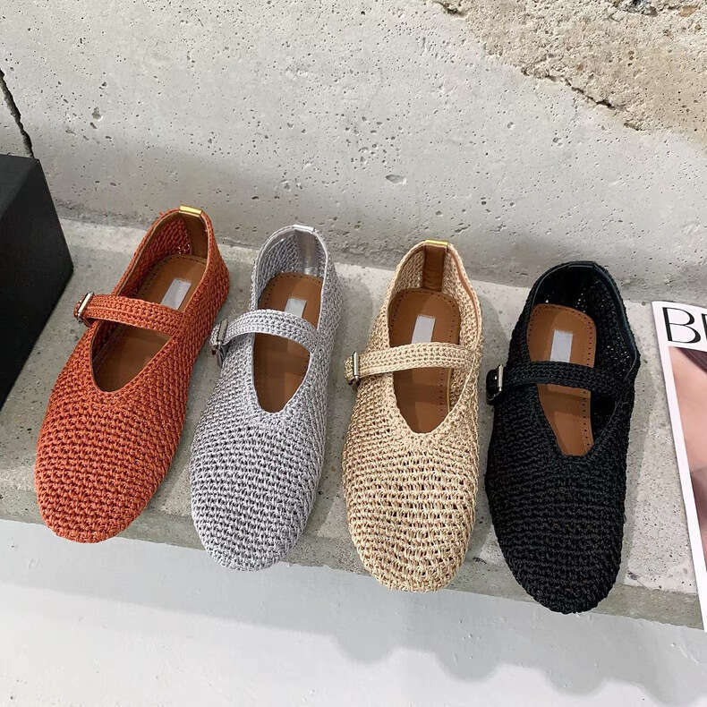 Sheepskin Version ~ Designer Shoe One-Strap Flat Handwoven Ballet Genuine Leather Shallow Mouth Mary Jane Single Shoes for Women Trendy