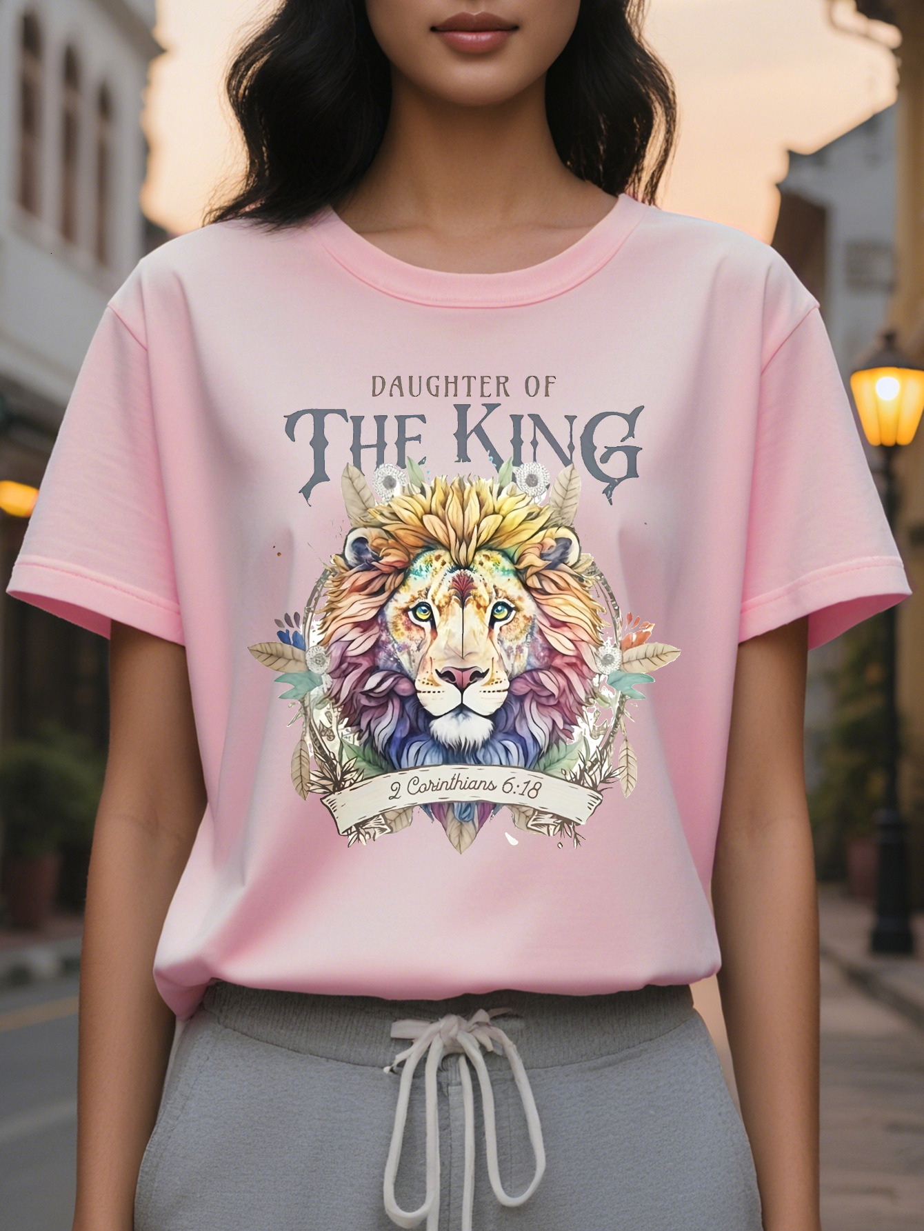 Large XL Vibrant Lion Print Crew Neck Short Sleeve T-shirt Soft Micro Elastic Cotton Fabric Casual Relaxed Fit Perfect for Plus Size