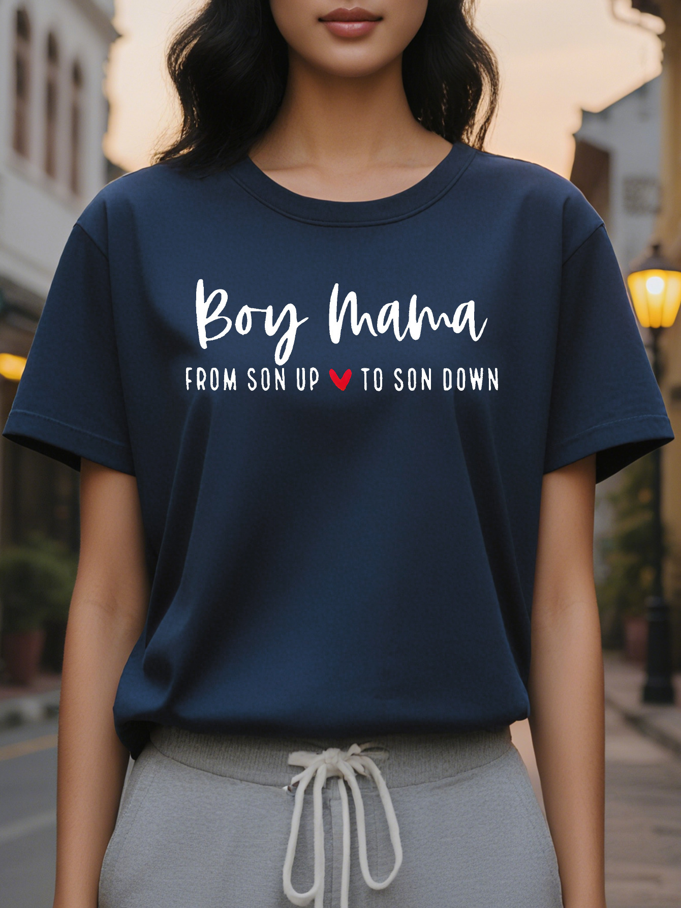 Mama Pattern Short Sleeve T Shirt Women's Casual Crewneck Top with Black White Print for Summer and Spring