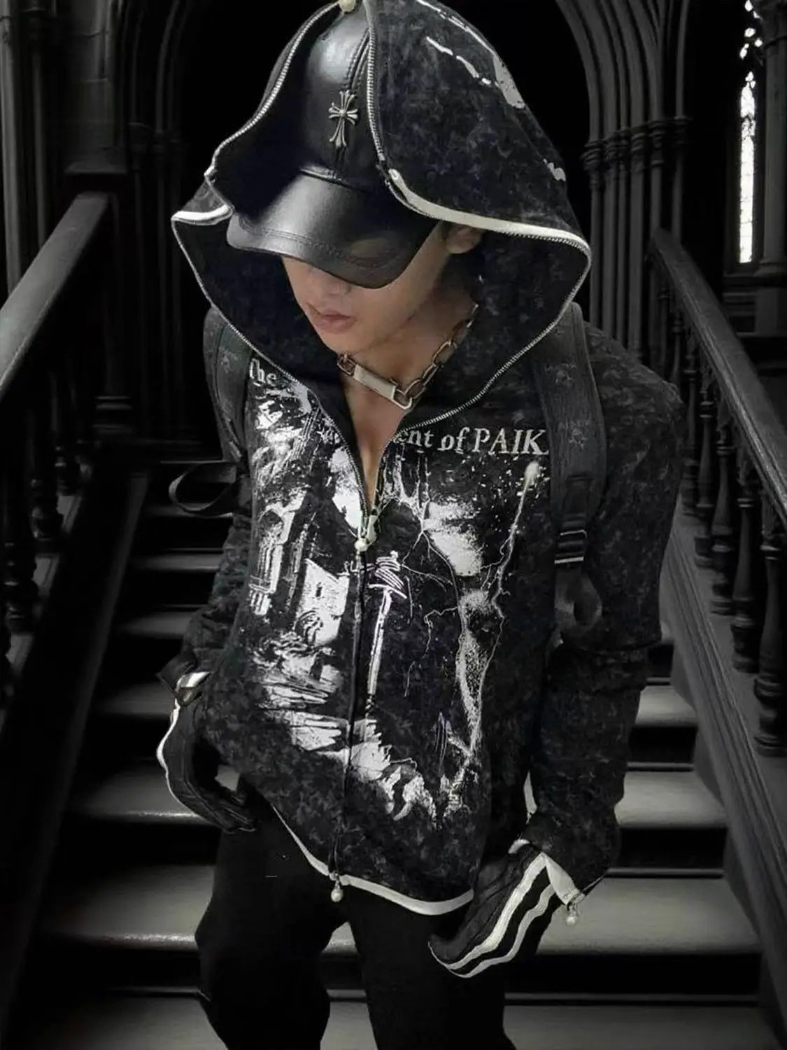 American vintage cardigan longsleeved sweater y2k unisex subculture punk hooded trendy Insworthy autumn and winter 250904