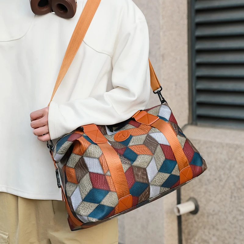 Neutral color tote bag for men and women with diamondshaped pattern and multicolor for travel use 250903