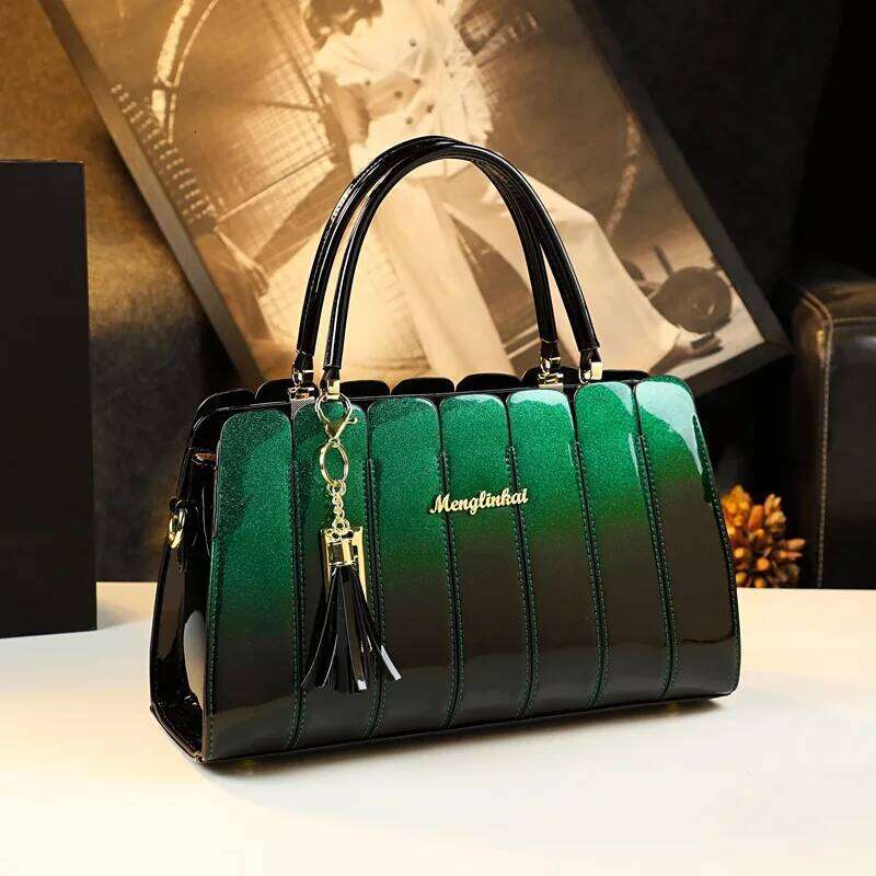 Spring New Patent Leather Ing Contrast Chain Fringe Handbag Banquet Dress Large-Capacity One-Shoulder Cross-Body Women Bag