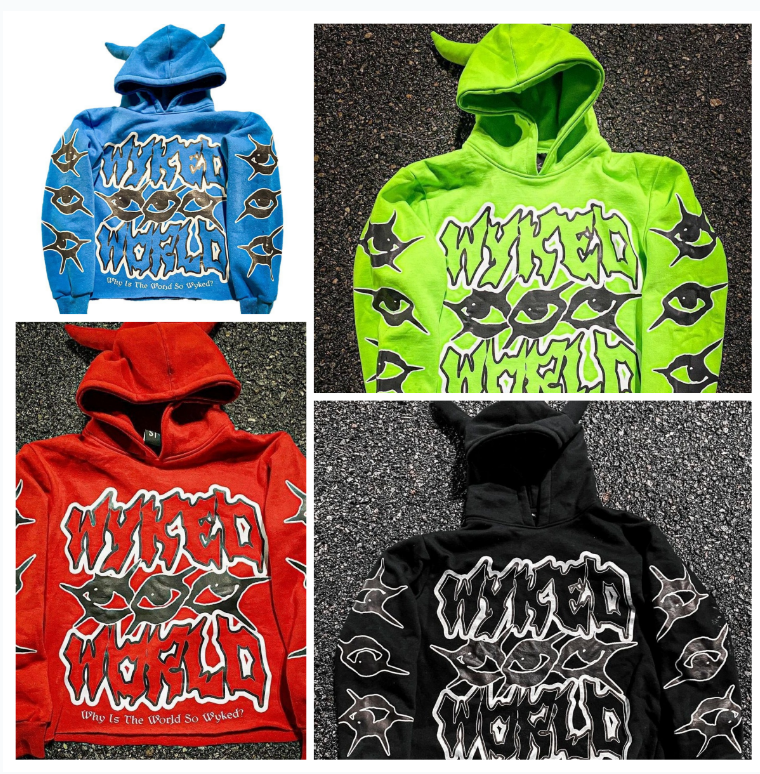 Mens Designer Hoodies wyked world eyes letter printed Y2K Fashion Pattern Harajuku Fashion Street Loose Casual Sweatshirt
