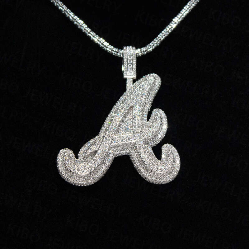 Hip-Hop Accessories Iced Out Letter Cuban Chain Sier Silicon Stone Initial Pendant Necklace