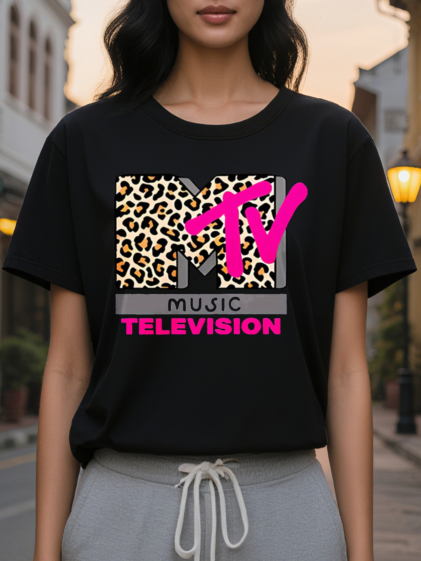 TELWVISION American Style Printed Pattern Fashion Round Neck Short Sleeve T-shirt Spring and Summer New Slim Fit