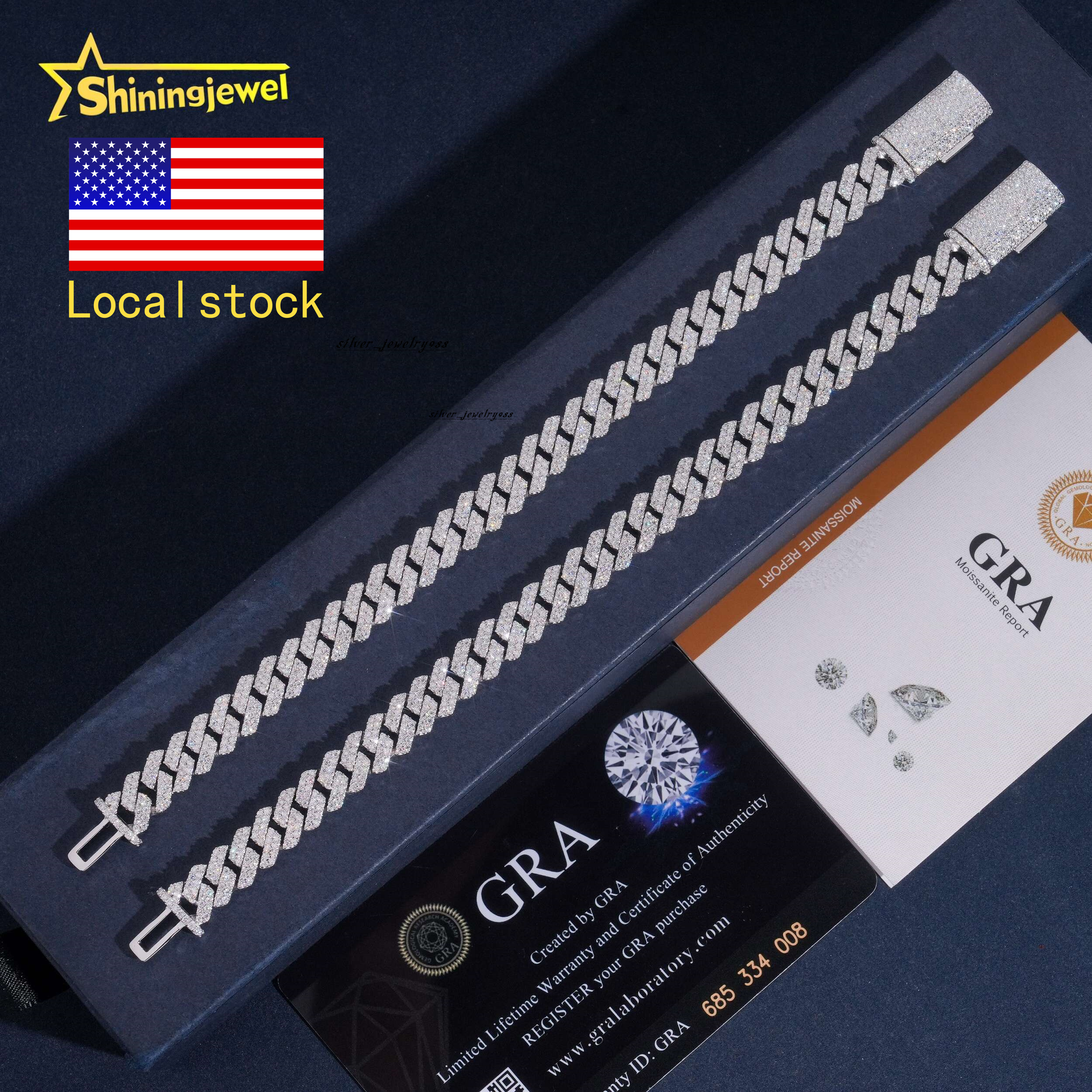 RTS US Warehouse Local Stock Pass Diamond Tester Solid 925 Sterling Silver Hip Hop Jewelry 8mm VVS Moissanite Cuban Bracelet