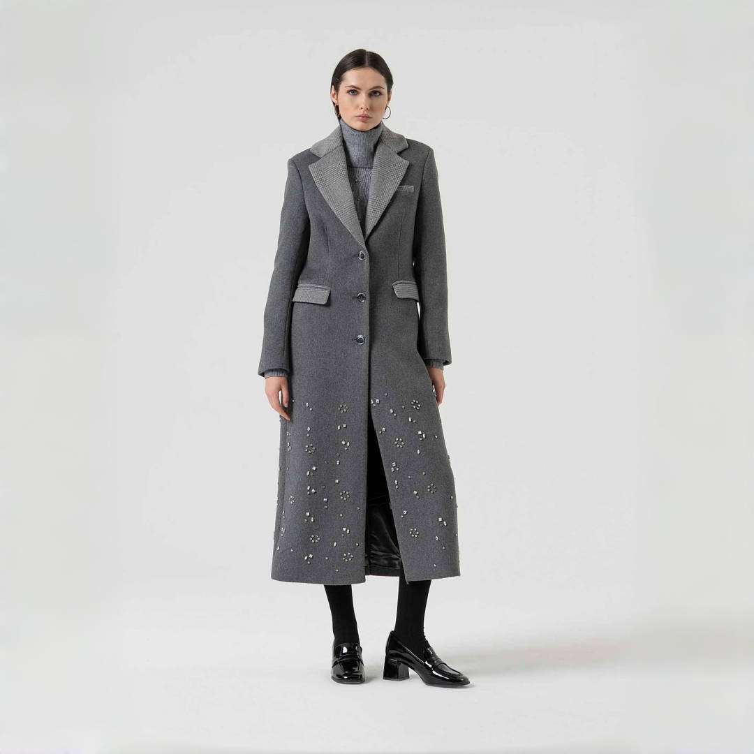 Fashion Customized Thick Warm Coat For Women Notched Lapel Long Sleeve Autumn Winter Crystals Outdoor Jacket Clothes