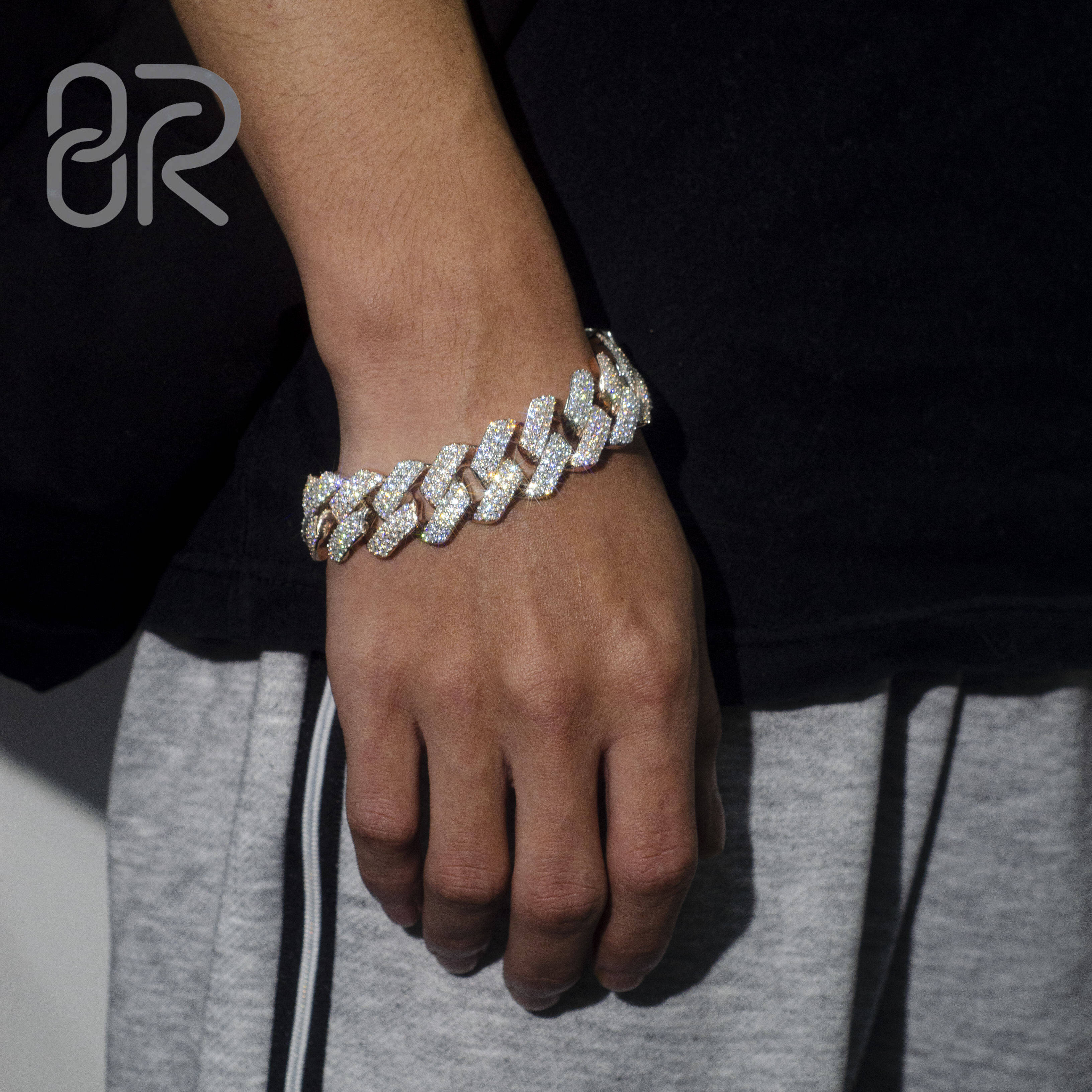 Factory Wholesale Price 20mm 3 Row Rhombus Diamond Cuban Chain VVS Iced Out Pass Test Moissanite Bracelet Link Men Fine Jewelry