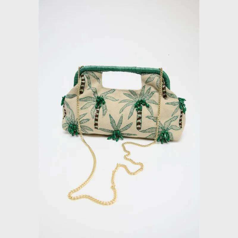 BEADED DETAIL CLUTCH, Envelope Clutchs Tree Embroidered, Designer Handbags with Removable Chain Crossbody Strap