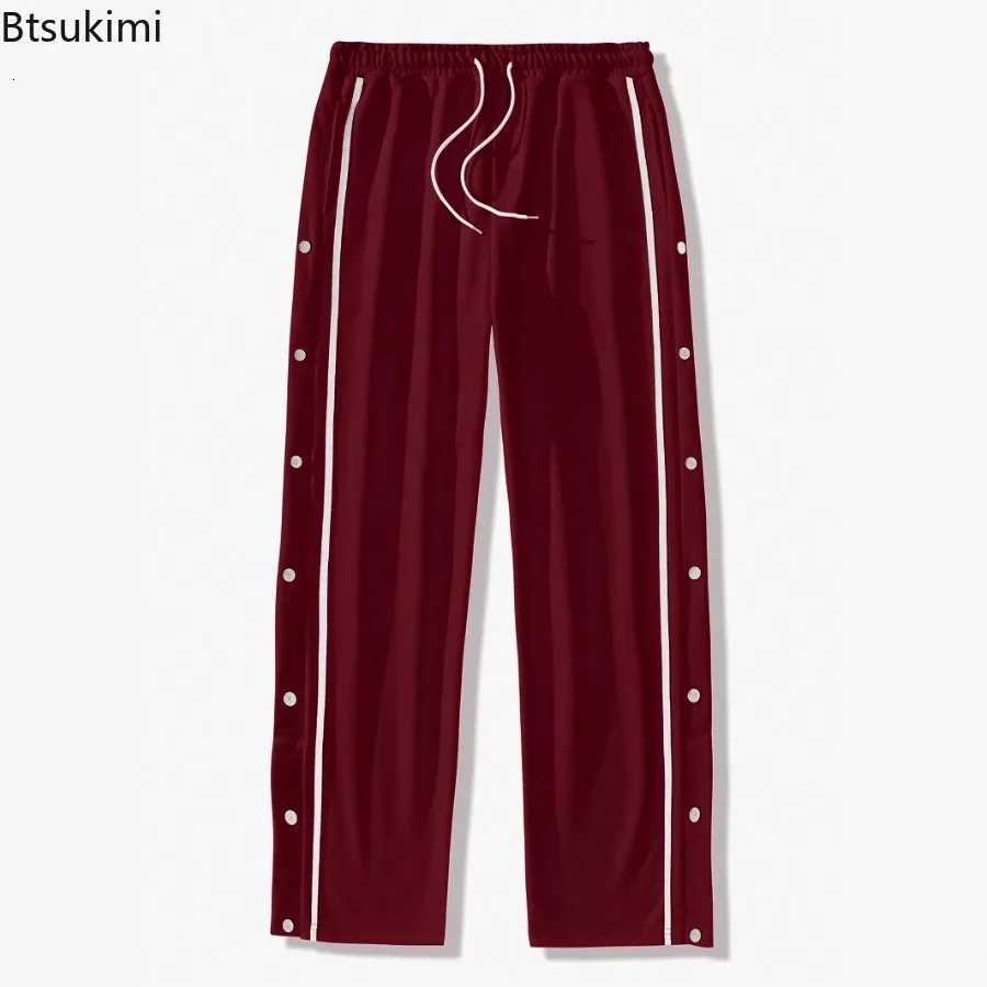 2025 Casual Streetwear Mens Trendy Side Breasted Design Baggy Pants Spring Autumn New Mens Straight Leg Drawstring SweatpantsXJ250904