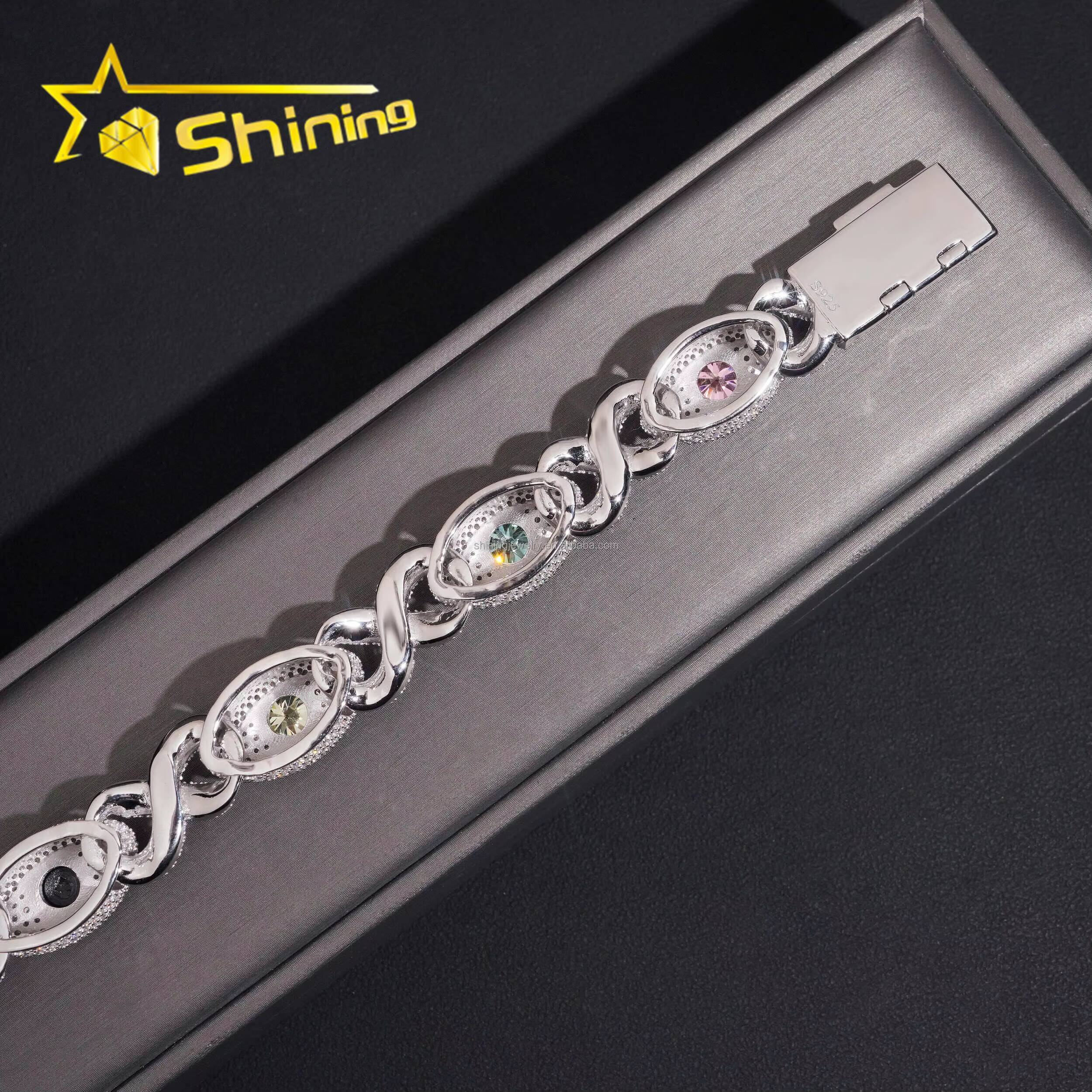 Unique Design Luxury Jewelry Hip Hop Mulit Color Brilliant Moissanite Diamond Iced Out S925 Silver Infinity Evil Eyes Bracelet
