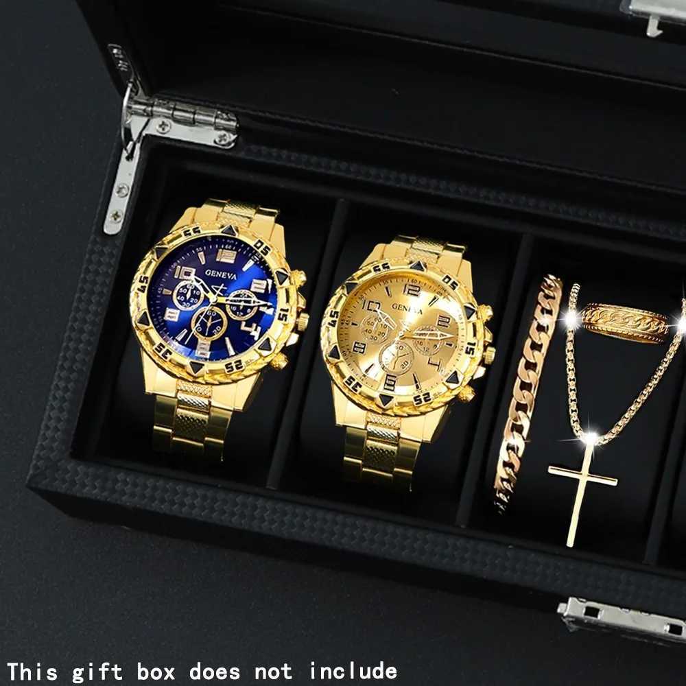 5pcsset Fashion Mens Classic Quartz Watches Men Necklace Ring Bracelet Luxury Mens Jewelry Set X250904