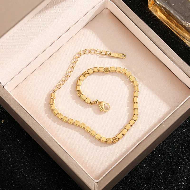 Classic Luxury Gold Color Stainl Steel Singlerow Zircon Crystal Bracelet for Women High Quality Jewelry Colorfast GiftXJ250904