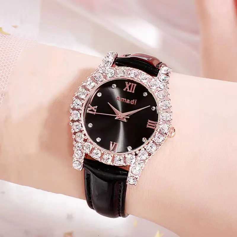 Fashion Wens Quartz Watch Korean Version with Shiny Crystal Leather Strap and Alloy Case Reloj Mujer Elegante Watches Ladies X250904