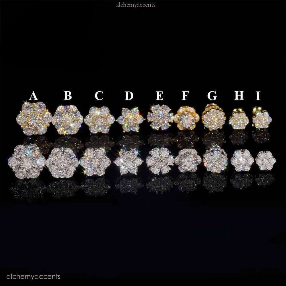 Hot Sale Pass Tester Hip Hop Sier Gold Plated VVS Dia Moissanite Flower Stud Earrings Cluster