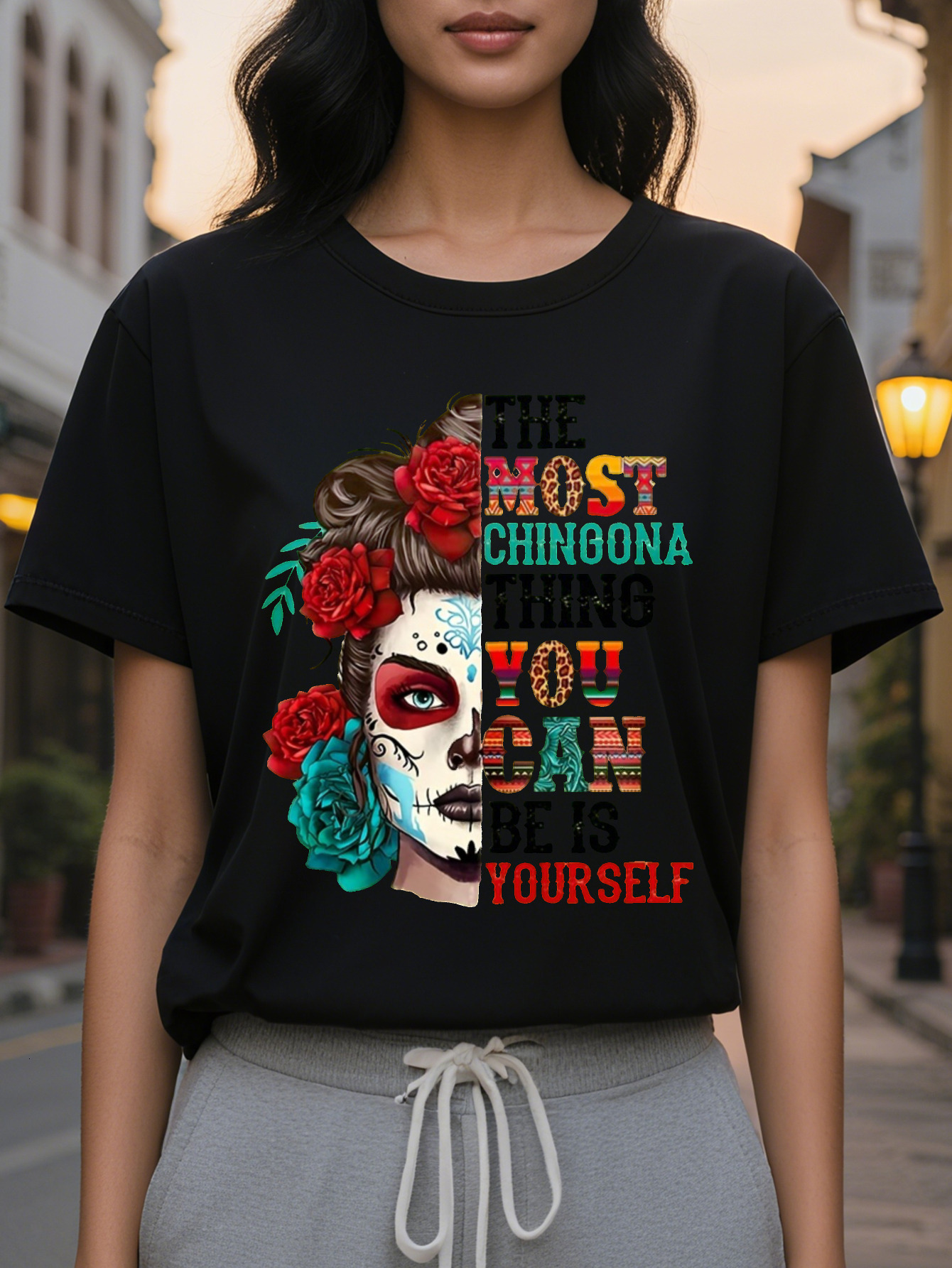 100% Cotton American Fashion Printed Round Neck Short Sleeve T-shirt Women's Spring and Summer New Slim Fit