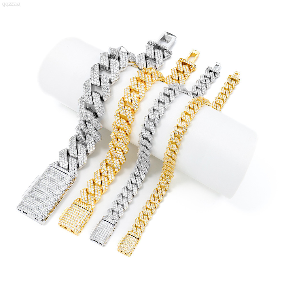 925 Silver Moissanite Jewelry 8mm 10mm sharp Angled Style Cuban Bracelet