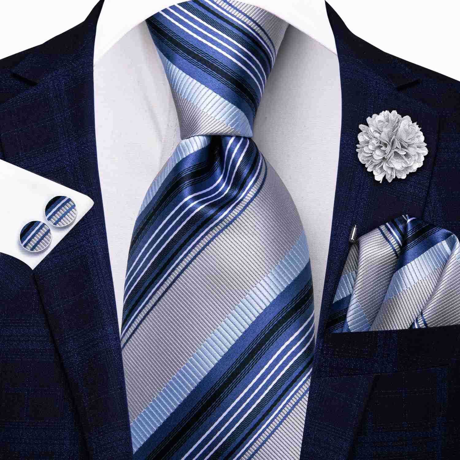 Men Ties Set Woven Necktie and Lapel Pin Pocket Square Cufflinks Sets Formal Business WeddingW250904