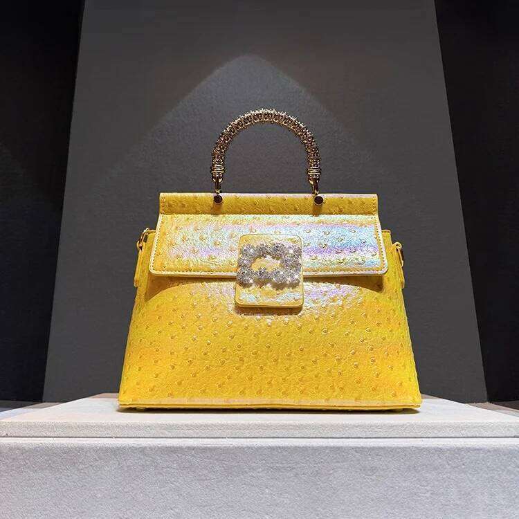 Dia Embedded Leather Handbag 2025 New Sle Single Oulder Crossbody For Women Camel Ostrich Pattern Tote Bag