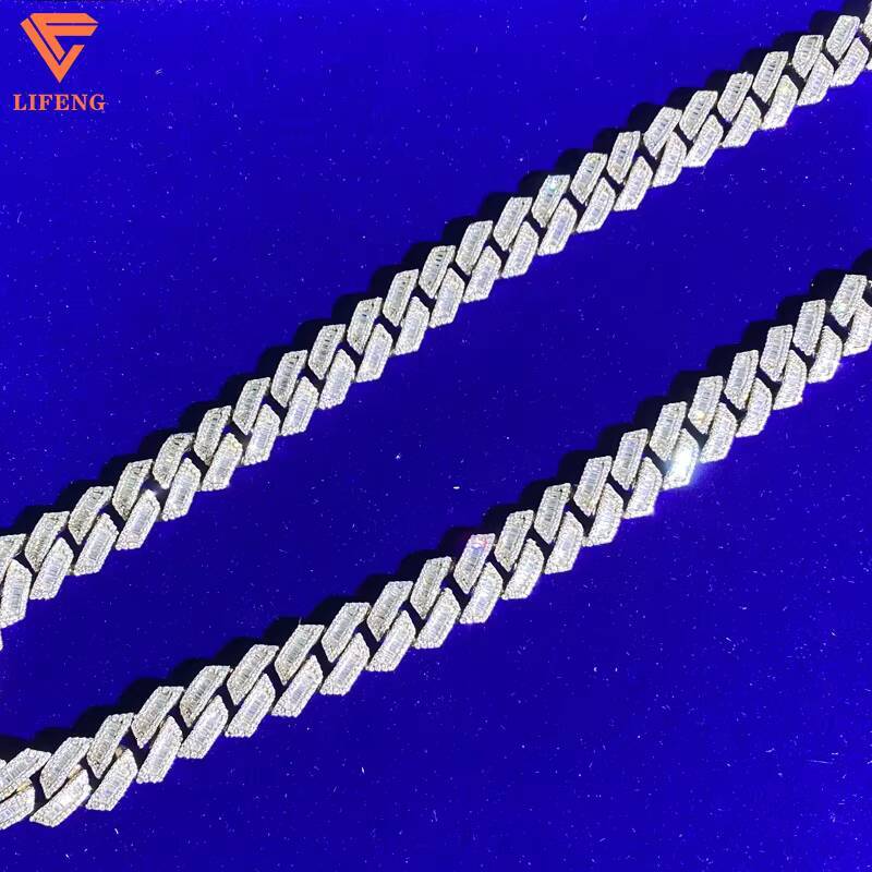925 Sterling Silver Iced Out 12MM Baguette Miami Hip Hop Cuban Link Chain with Pass Diamond Tester Moissanite Necklaces