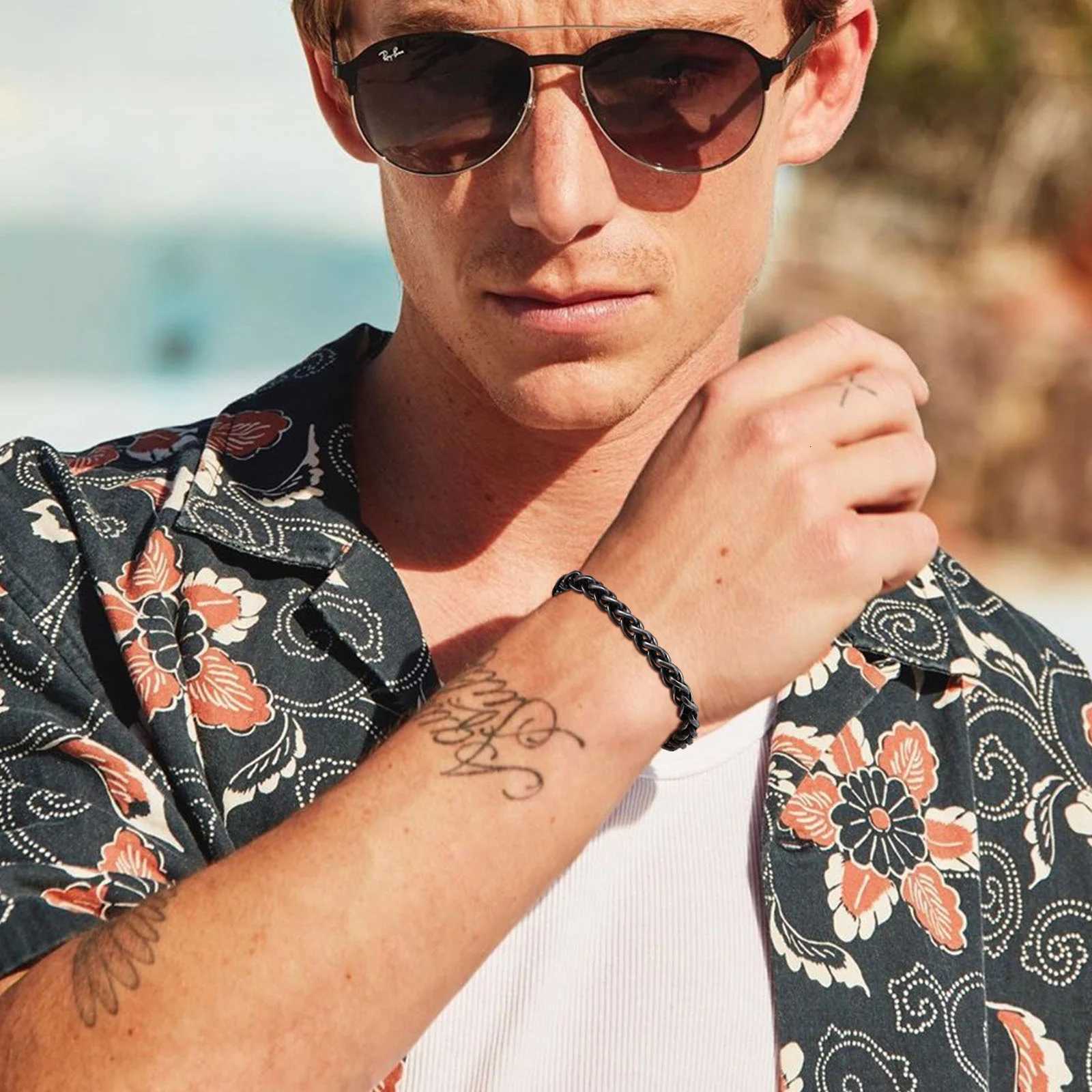 50pcs Retro Round Interlaced Cuban Link Chain Bracelets Mens Antique Stainless Steel Wristband Wheat Spike Chain Jewelry Y250904