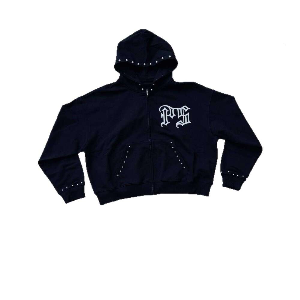 Street Trend Y2K Hooded Cardigan Letter Casual Print Sweatshirt Unisex Black