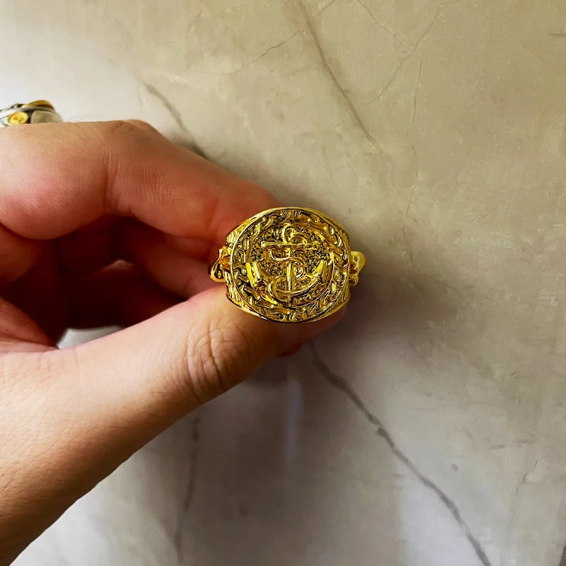 Retro Anchor Navy Marine Large Ring For Men Gold Color Punk Gothic Rock Hiphop Ring Pirate Biker Accessories Jewelry Man Gift 250903