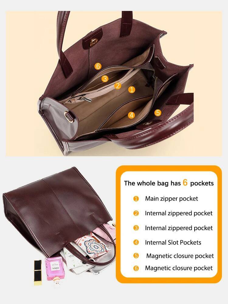 Zency Genuine Leather New Simple Shoulder Bag Large Capacity Shopper Women Casual Handbag Crossbody Vintage Oil Wax Tote