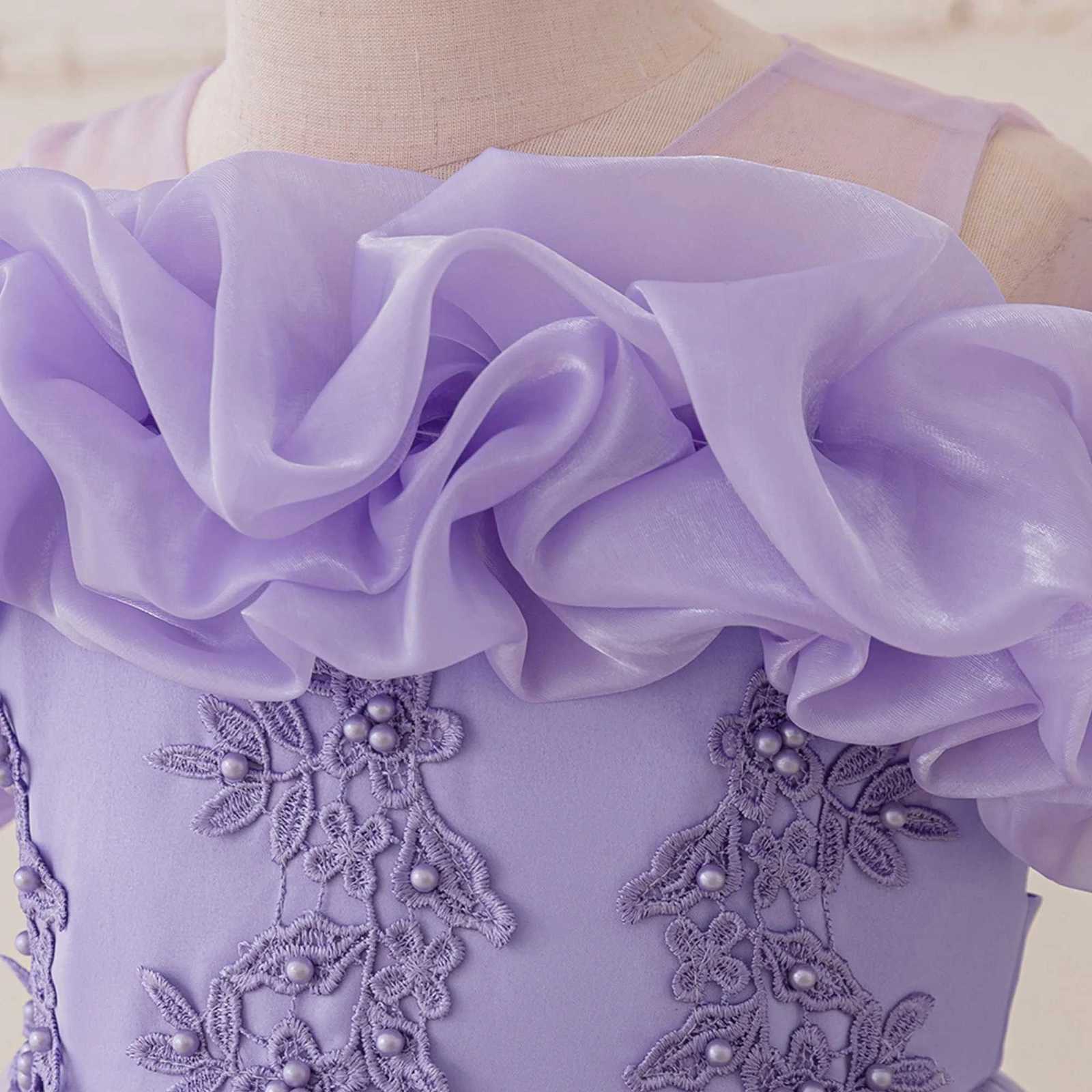 Elegant Flower Bridesmaid Girl Dresses Bow Birthday Party Princess Dress Girls Formal Tulle Wedding Graduation Evening Prom Gown Z250904