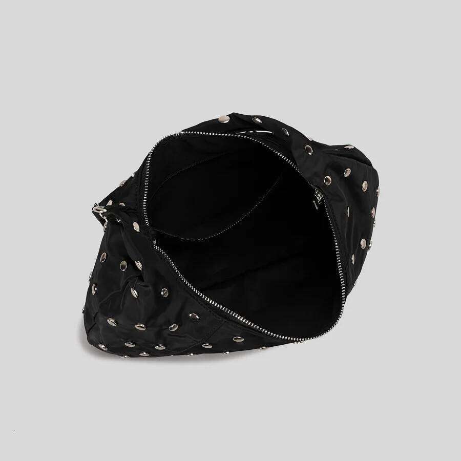 Punk Rivet Tote Bags For Women Half Moon Black Shoulder Soft Nylon Handbags And Purses High Quality Cloud Bag Shopper